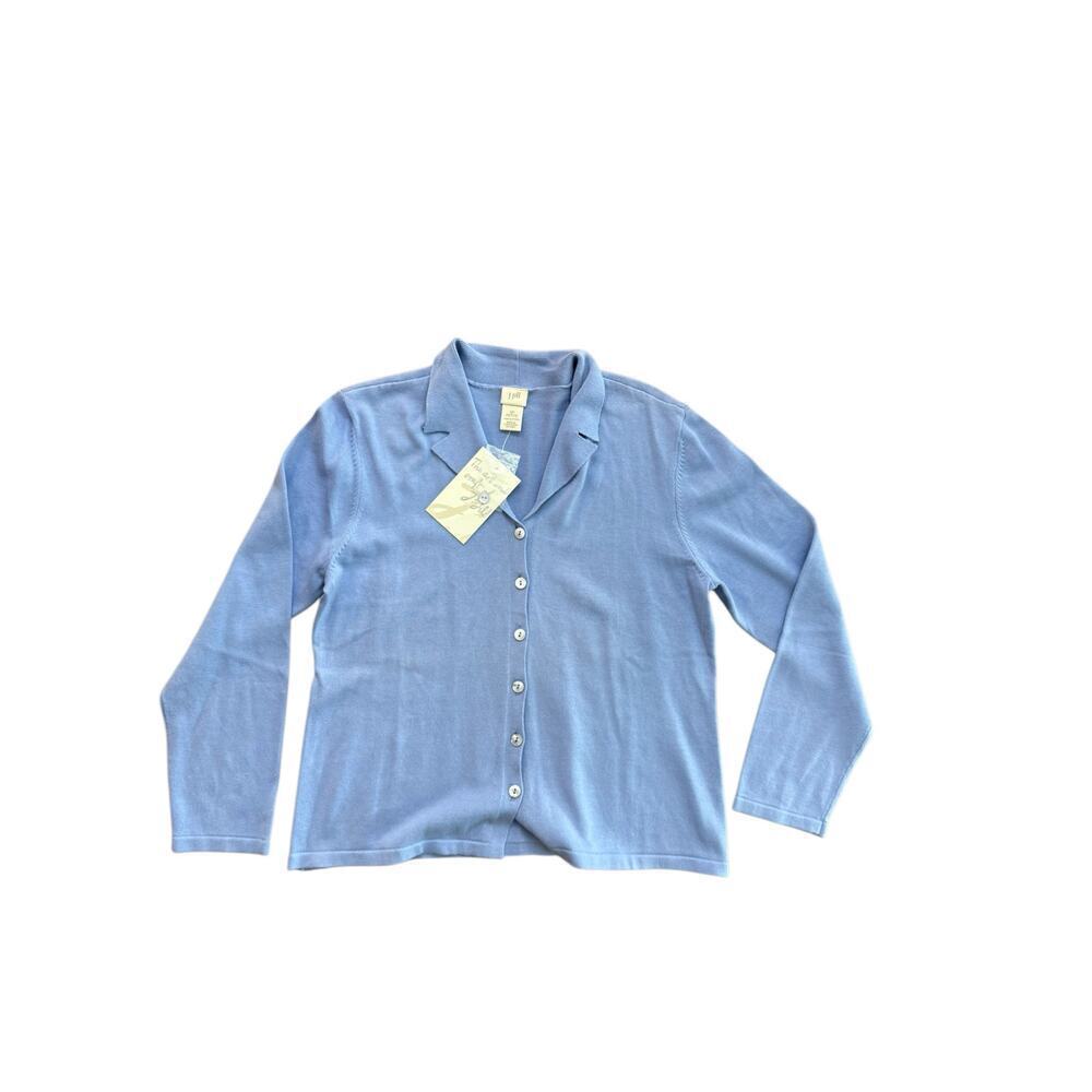NWT J. Jill Women's Blue Cotton Collared Cardigan  Sweater Size Small petite